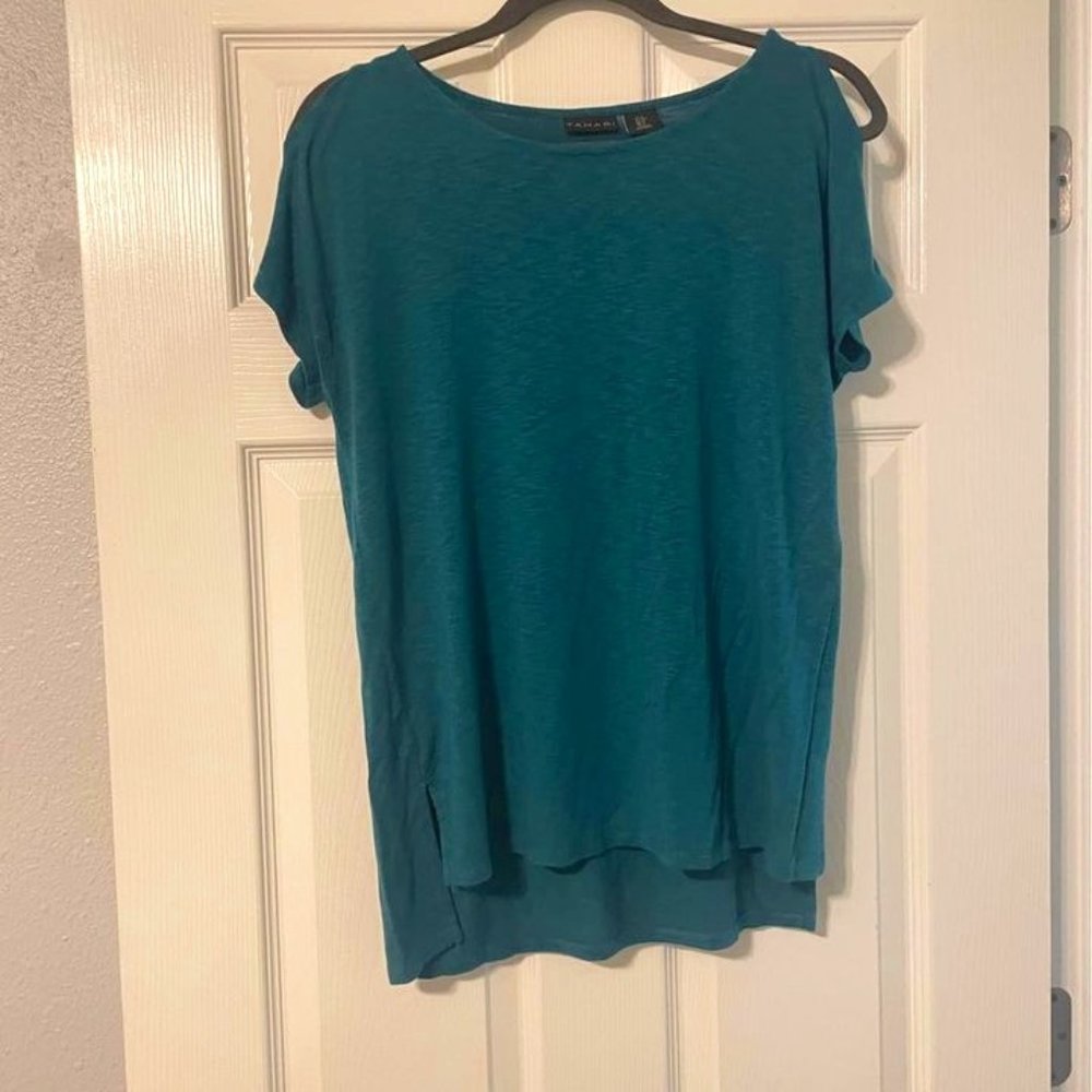 Teal open shoulder shirt
